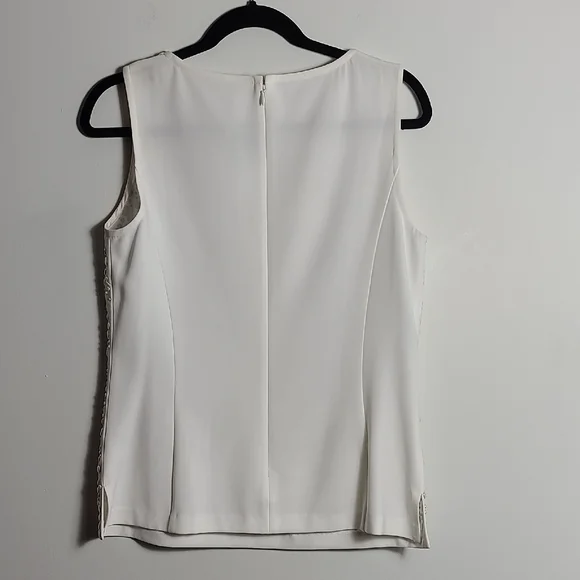 ST.JOHN Evening Ivory With Silver and Cream Elegant Sleeveless Top Size 8 - Picture 11 of 16